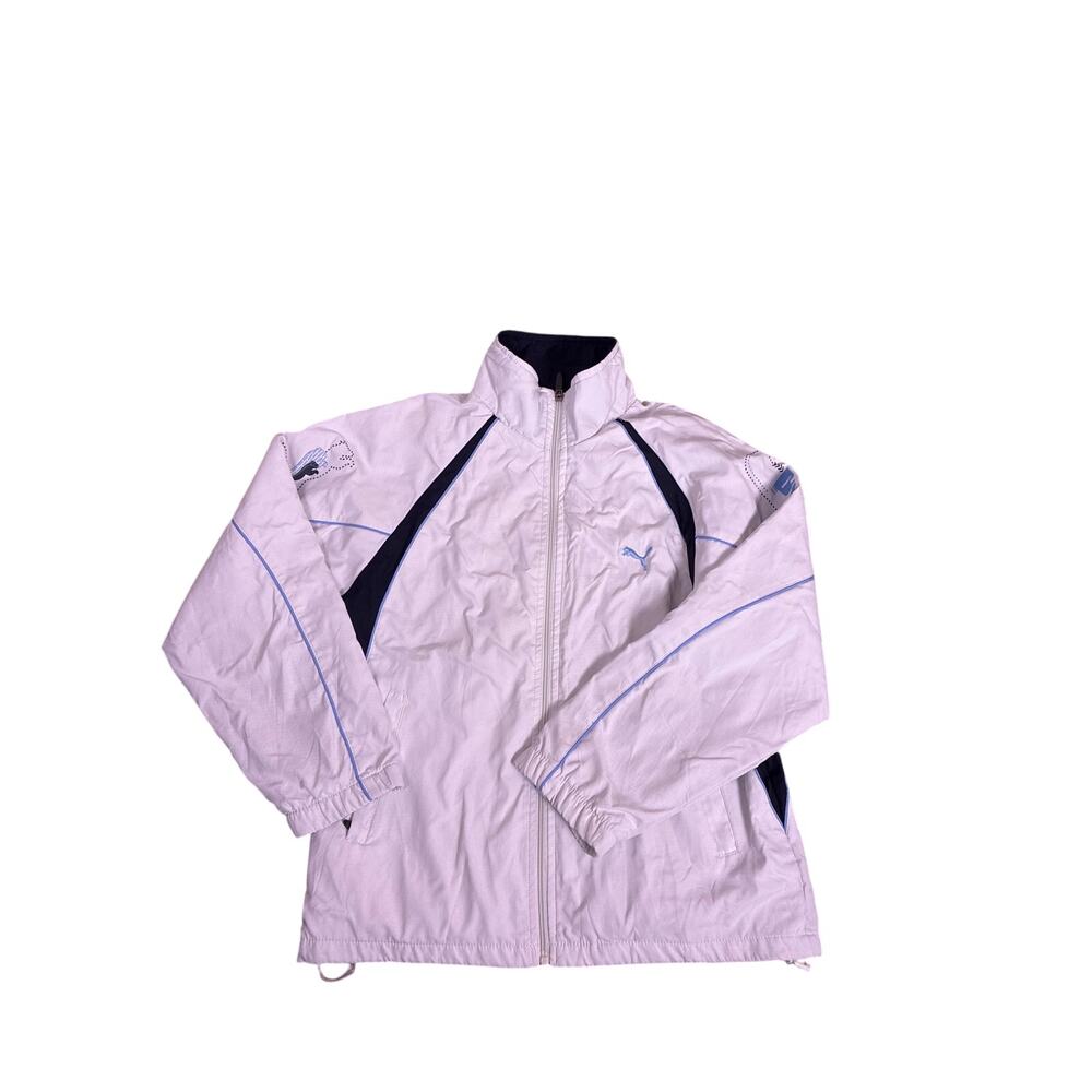 Y2K Puma Windbreaker Jacket Mens Small Baby Blue White Full Zip Retro Athletic